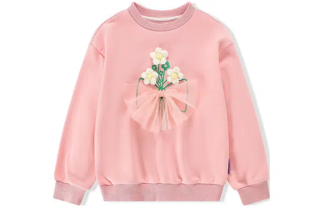梦特娇 童装 立体花卉网纱圆领卫衣 女童 粉色