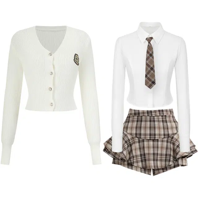 九条喵 高级时尚小众针织衫设计感小个子甜美衬衣慵懒甜酷风半身裙裙装套装 女款