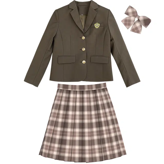 兔半眠 徽章西装外套百褶裙制服套装 女款