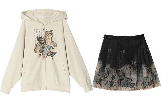 森女部落 新中式连帽插肩卫衣休闲国风印花马面裙裙装套装 女款