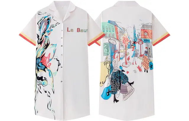 宫蝶 短袖家居服休闲漫画风开衫睡裙 女款