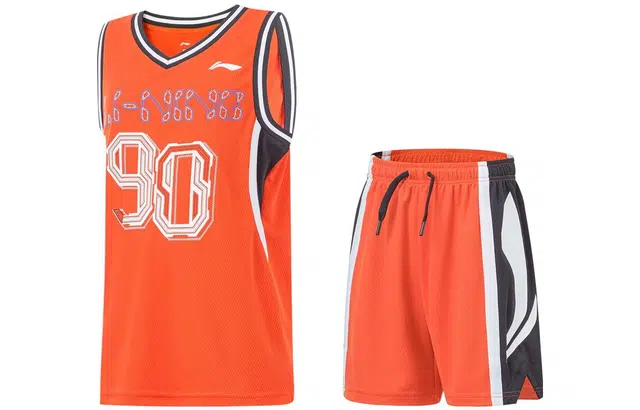 李宁儿童 运动篮球系列 吸汗舒适宽松适中休闲运动套装 夏 儿童款 套装（丹砂橙）