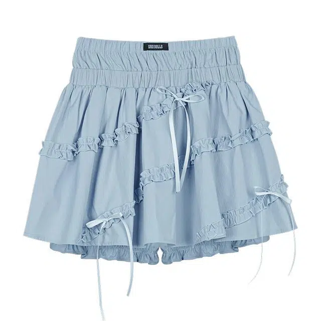 哒头下雨不愁 纯欲可爱蝴蝶结绑带休闲短裙 女款 蓝色