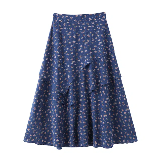 花栗鼠小姐 甜夏香氛 简约优雅通勤风半松紧高腰宽松飘逸不规则防走光休闲长裙 女款