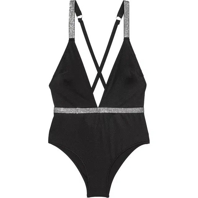 Victoria's Secret Shine Plunge One-Piece SwimsuitBlack
