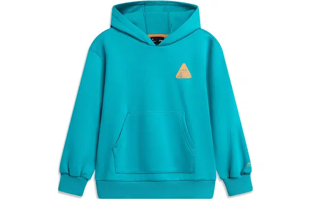 李宁儿童 运动生活系列 纯色连帽套头抓绒卫衣 儿童款 湖蓝色