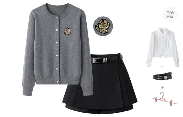 东鲸岁时记 慵懒学院风单排扣简约上衣舒适纯色短裙裙装套装 女款