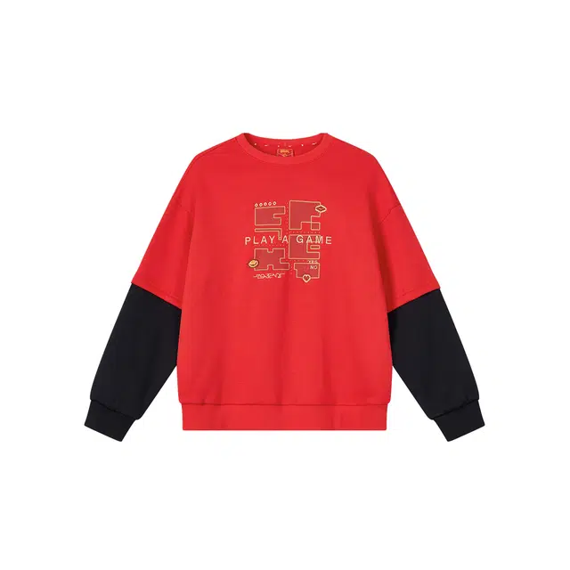 鸿星尔克儿童卫衣 时尚休闲加绒加厚长袖 东方红 青少年