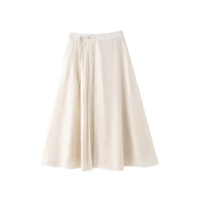 花栗鼠小姐 温婉动人气质美感新中式轻国风简约休闲长裙 女款 米白