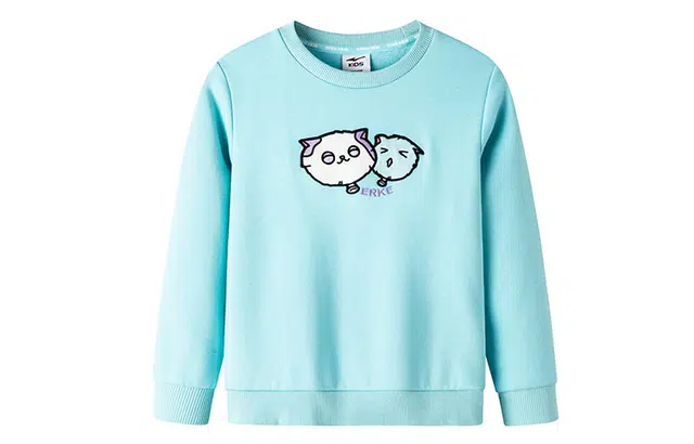 鸿星尔克儿童 字母保暖加绒卡通圆领卫衣 儿童款 篮铃色