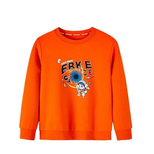 鸿星尔克儿童卫衣 柔软舒适时尚百搭 亮橘红 中小童