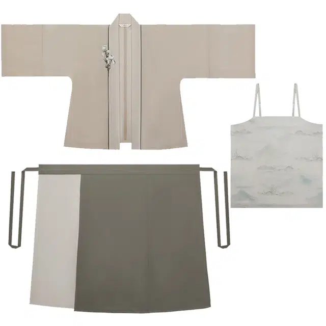 织造司 烟雨 宋制改良对襟短衫吊带旋裙温柔清冷感三件套植物花卉原创汉服 女款 深绿色