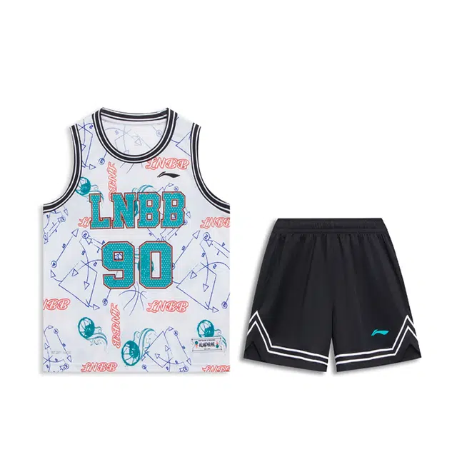 李宁儿童 非鞋 吸汗宽松满印字母数字适中休闲运动套装 夏 儿童款