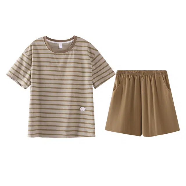 好福份 带胸垫条纹圆领休闲家居服睡衣套装 女款