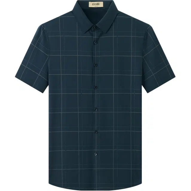 爱登堡 探索主题桑蚕丝条纹大格子轻奢商务休闲通勤夏日正装翻领短袖衬衫 男款