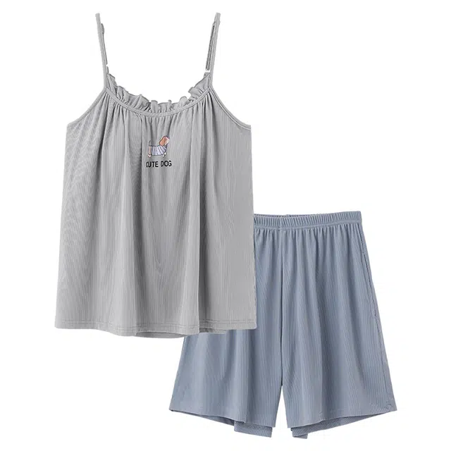 好福份 冰丝卡通小狗字母可爱简约休闲家居服睡衣套装 女款