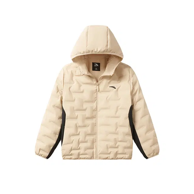 安踏儿童 纯色连帽拉链休闲羽绒服 浅烟灰儿童款
