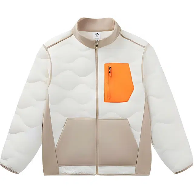 安踏儿童 拼色拉链立领舒适透气百搭休闲运动羽绒服 象牙白 青少年