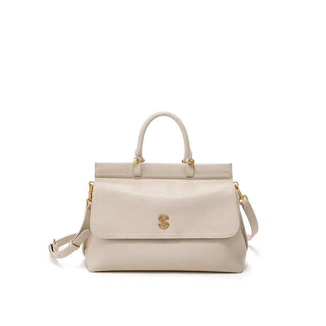 西木汀 追光 高级感简约凯莉包通勤妈妈包 牛皮 单肩手提包 女款 米白色/深邃黑/焦糖棕