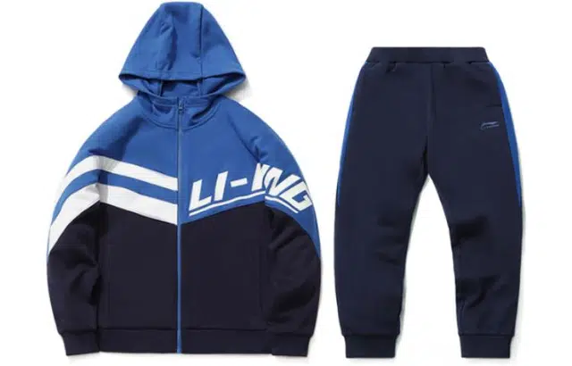 李宁儿童 童装 运动生活系列 针织卫衣休闲运动裤套装 男童女童 晶蓝色水手蓝