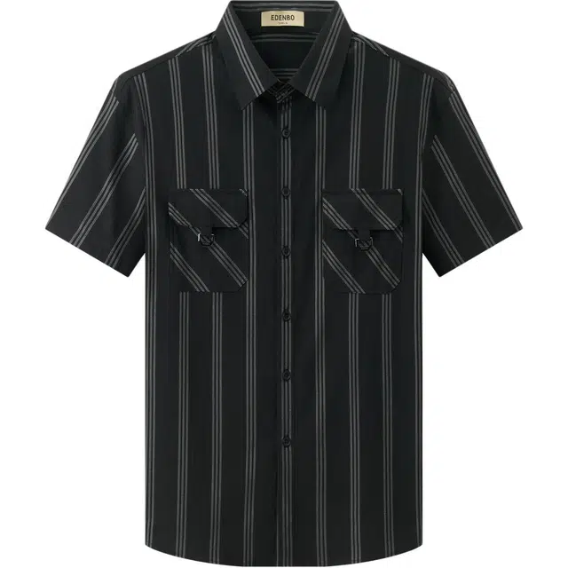 爱登堡 探索主题轻奢休闲百搭夏日通勤穿搭条纹短袖翻领衬衫 男款