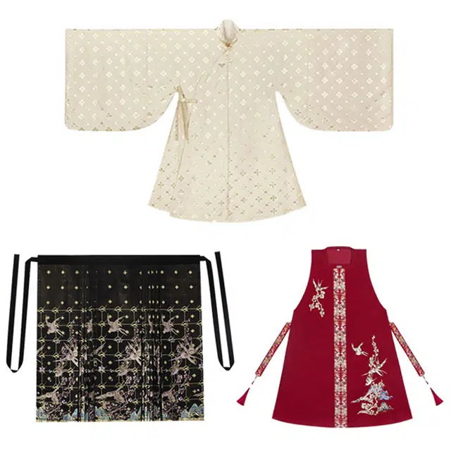 织造司 符桃新岁 立领斜襟长袄仿妆花比甲马面裙毛圈背心汉服 女款 红色