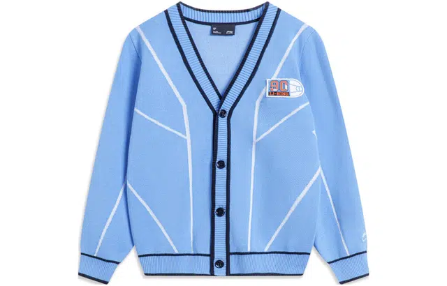 李宁儿童 童装 运动潮流系列 贴标开襟长袖针织衫 男童 新疆蓝