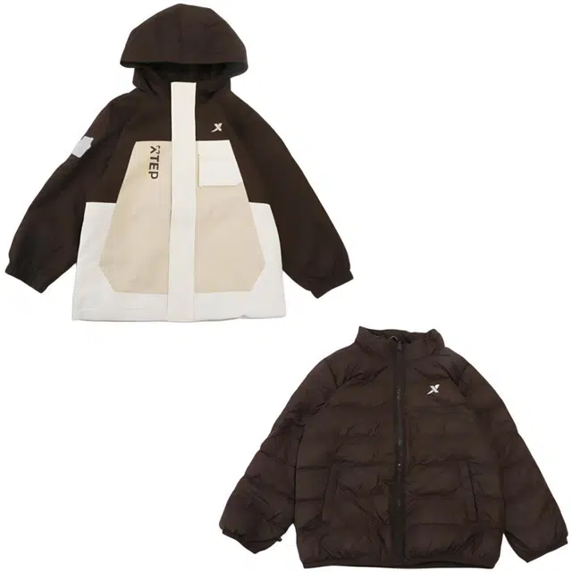 特步 舒适时尚保暖百搭夹克外套 神秘棕/摩崖黄 中小童