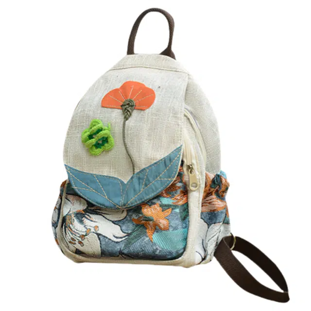 南潇湘 复古风百搭设计勤包简约小众高颜值 棉麻混纺 单肩双肩包 女款 浅灰色