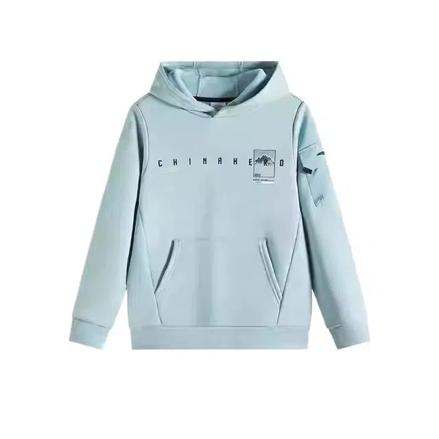 安踏儿童卫衣 洋气时尚百搭纯色字母 薄蓝色 青少年