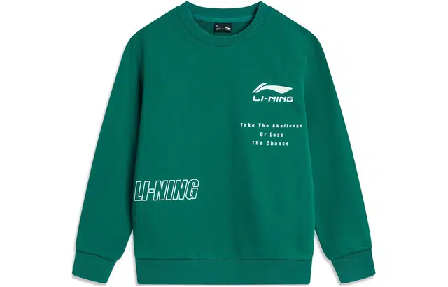 李宁儿童 运动生活系列 字母印花圆领长袖套头卫衣 儿童款 绅士绿
