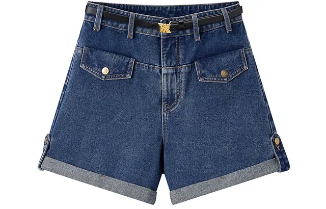 太平鸟 高腰工装牛仔短裤配腰带直筒牛仔裤短裤 女款