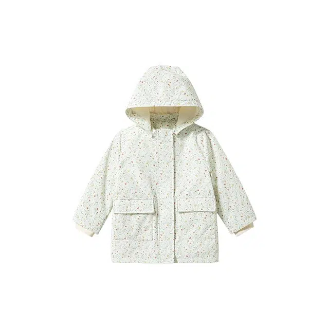 英氏 三防系列 时尚保暖夹棉连帽舒适棉衣 英氏白 儿童款