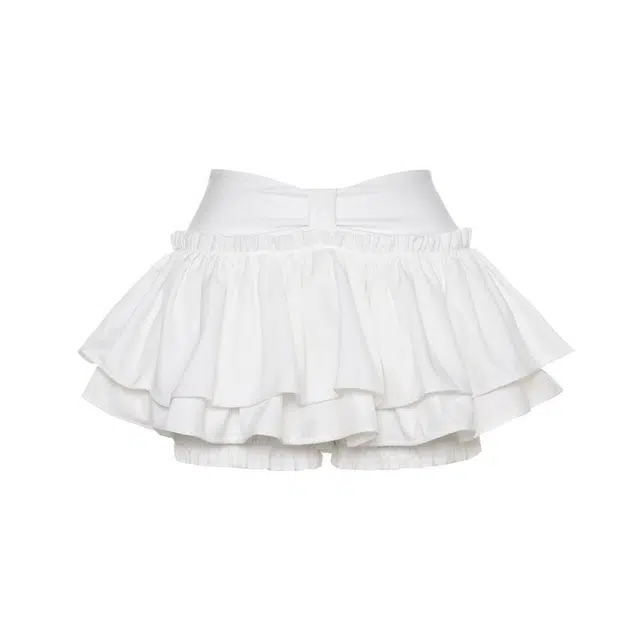 哒头下雨不愁 芭蕾风纯欲纯色高腰休闲短裙 女款 白色