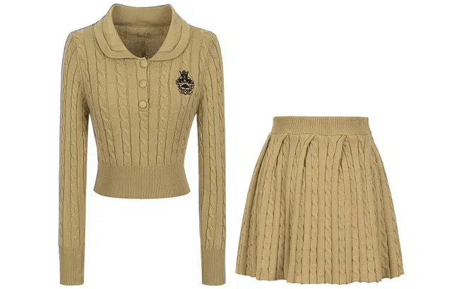 九条喵 刺绣收腰长袖毛衣针织衫半身裙制服 女款