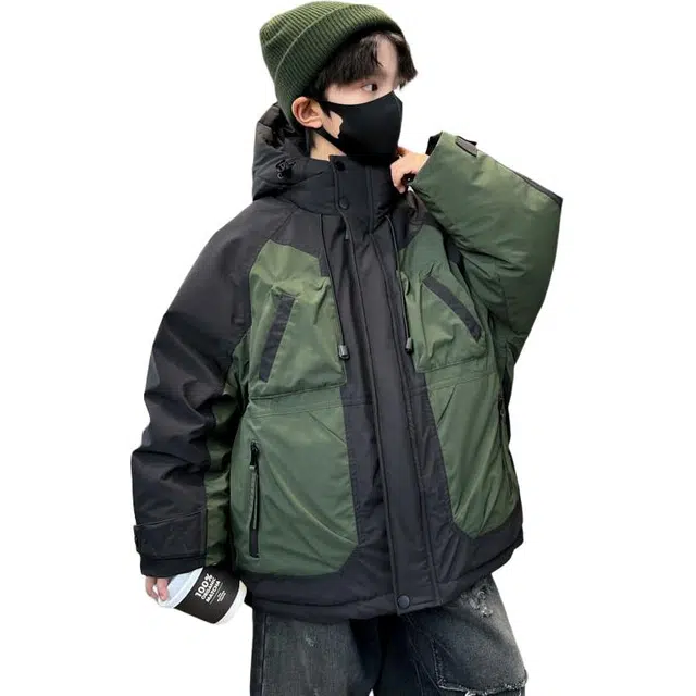 雅鹿棉衣 舒适百搭洋气拼色宽松 绿色 儿童款