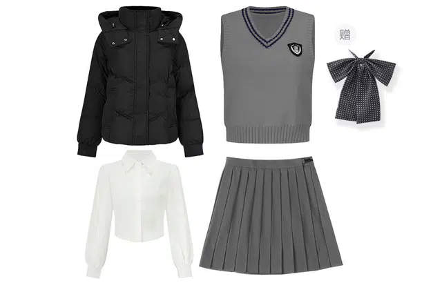 九条喵 纯色长袖加厚棉服学院风长袖衬衫半身裙裙装套装 女款