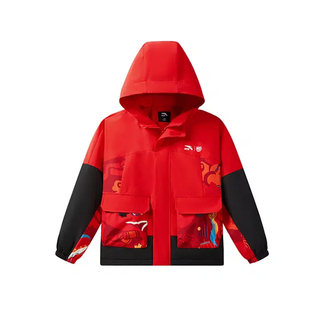 安踏儿童夹克 潮流时尚加绒保暖 传奇红/满印 青少年