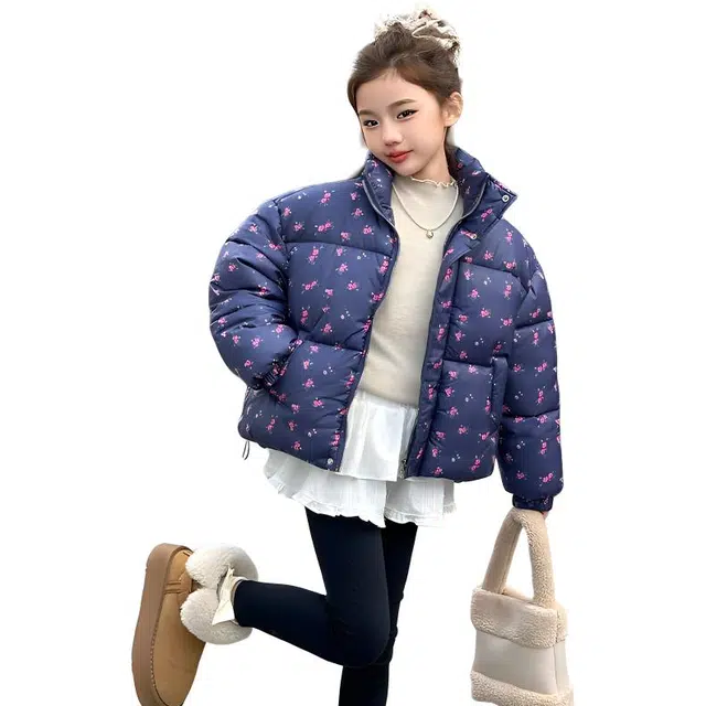 雅鹿棉衣 舒适立领满印 藏青色 儿童款