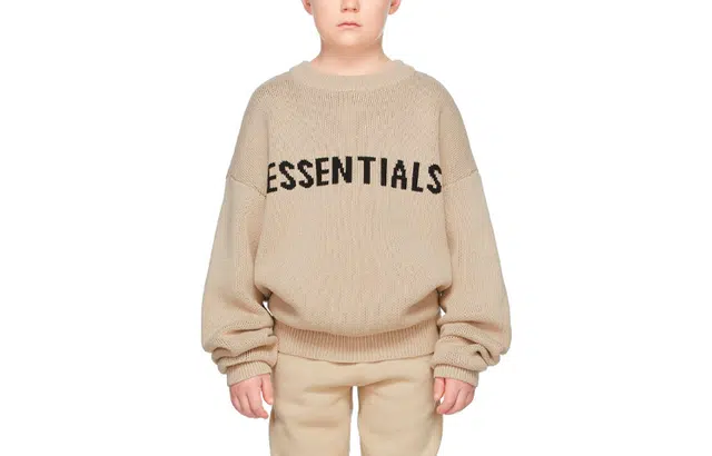 Fear of God Essentials FW21 Kids BeigeLinen Pullover Sweater Logo