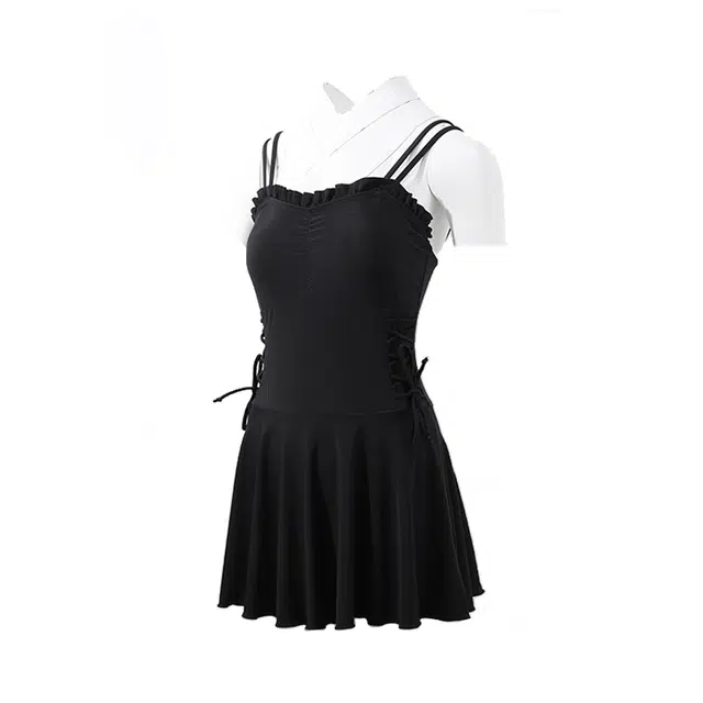 鸿星尔克 保守显瘦遮肚连体泳装 女款 黑色