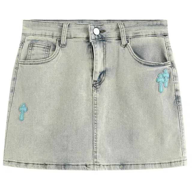 九条喵 学院风十字架贴布做旧牛仔短裙 女款 花色