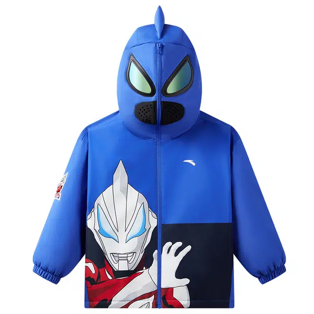 安踏儿童夹克外套 卡通动漫拉链连帽舒适透气厚款 青春蓝 中小童