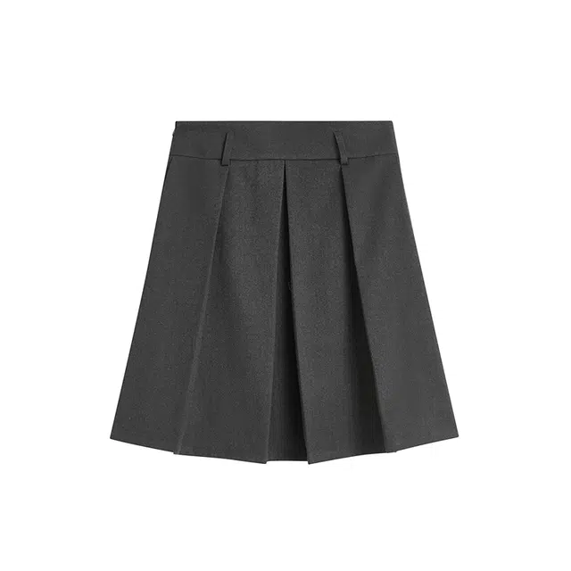 茵曼 学院风纯色高腰短款百褶裙休闲短裙 女款 深灰色