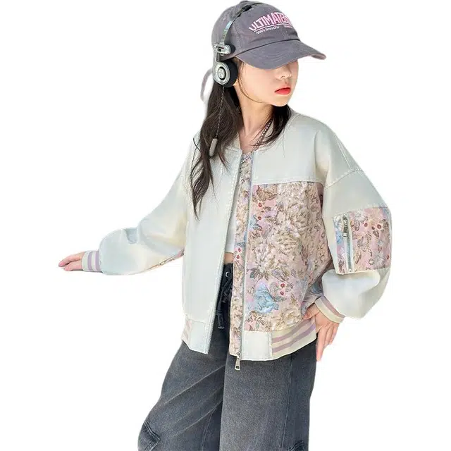 棉基因夹克外套 舒适亲肤拉链百搭 杏色 儿童款
