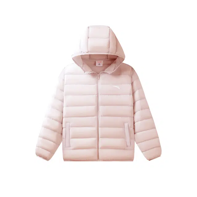 青少年 安踏儿童 轻暖系列 柔软舒适连帽羽绒服 刚柔粉色