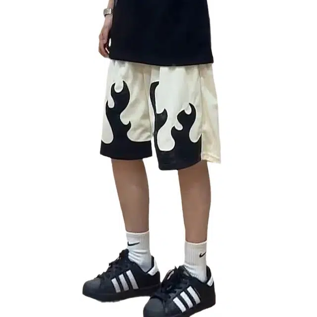 极限涡轮 美式火焰夏季潮牌高街小众宽松痞帅炸街运动五分裤休闲短裤 男女同款