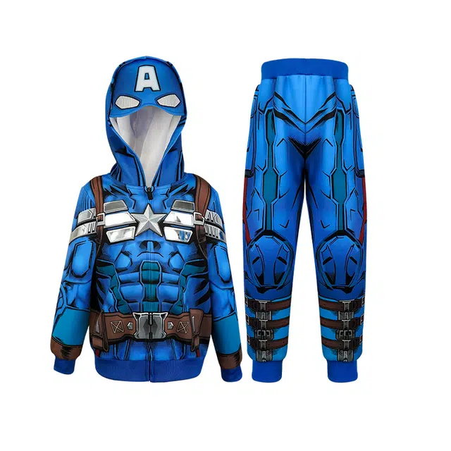 伊佳林 轻盈百搭时尚柔软卡通休闲运动套装 美国队长 中小童