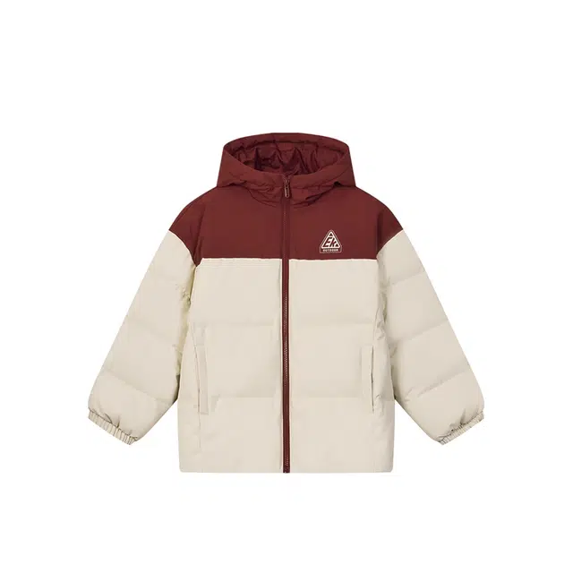 鸿星尔克儿童 连帽洋气拼接长袖羽绒服 山月卡其 青少年
