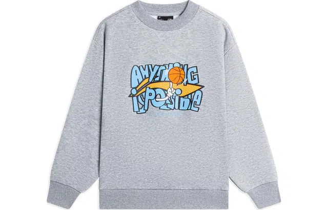 李宁儿童 运动生活系列 字母印花圆领套头休闲长袖卫衣 儿童款 花灰